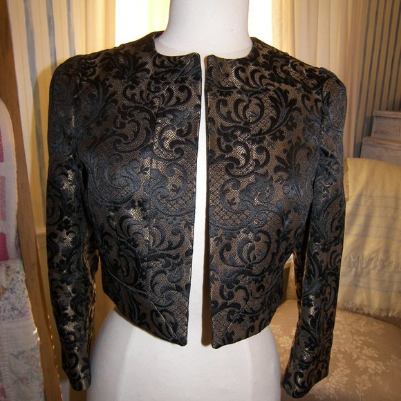 Loft Black Bronze Brocade Bolero Jacket 